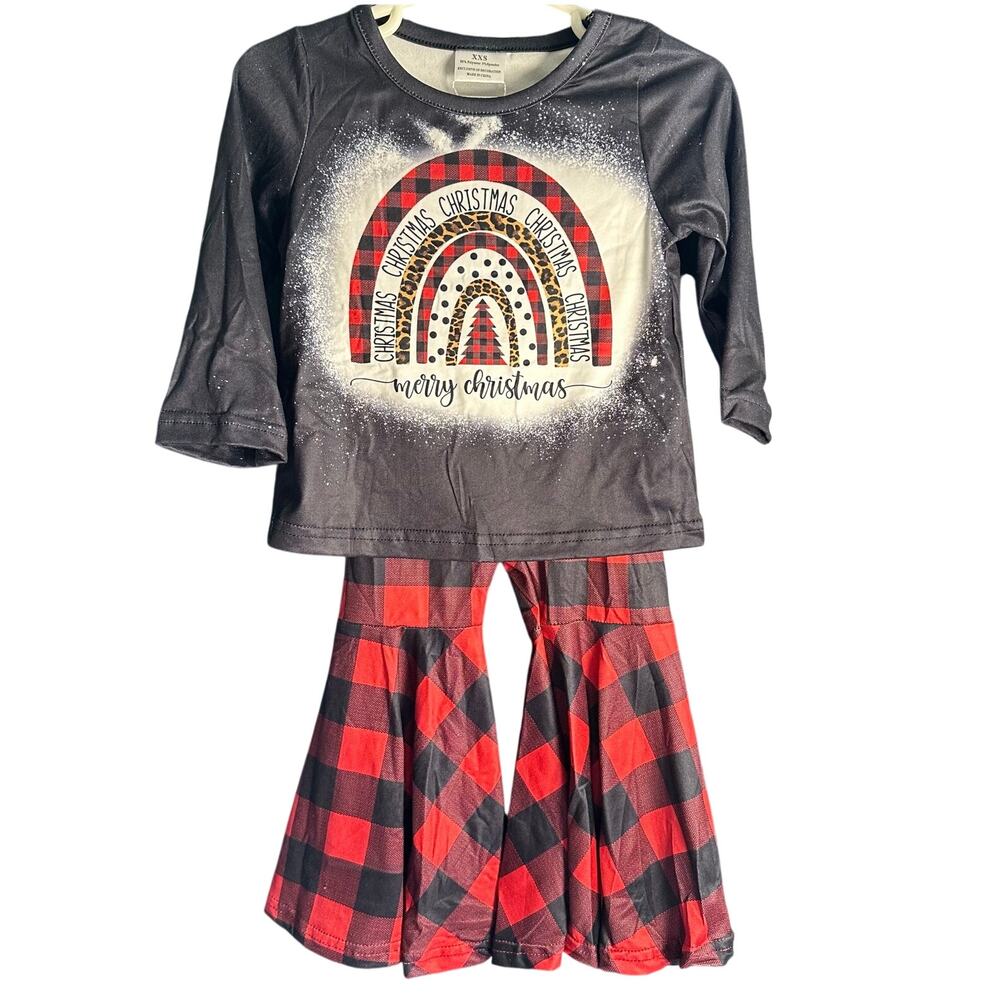 NWT Boutique Girls 12-18M Christmas Outfit Plaid Flair Pants and Graphic Top